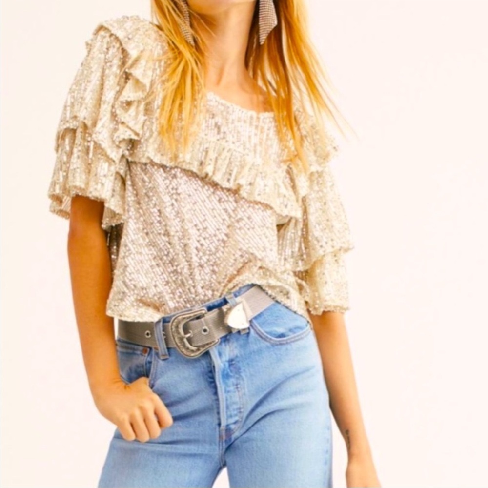 Free People Dance Floor Sequin Ruffle Top